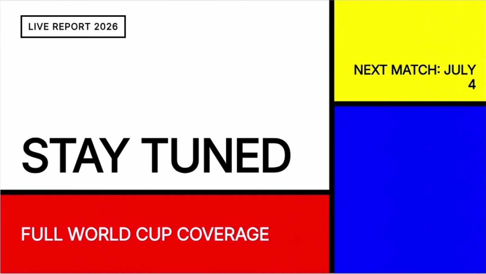 Generated card preview from the same historical ChatCut recording, with red, blue and yellow blocks, thick black dividers and a large Stay Tuned title.